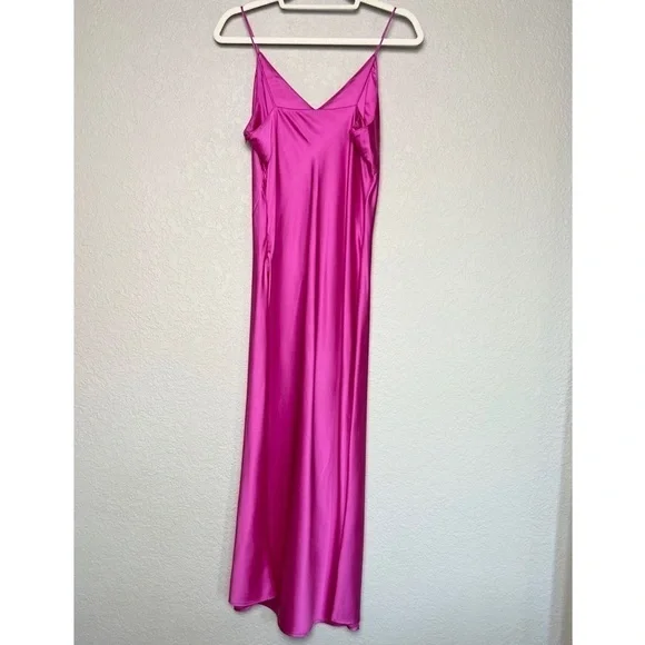 O.P.T. 90s Y2K Barbie Hot Pink‎ Satin V-Neck Sleeveless Midi Slip Dress Size M - Picture 8 of 13
